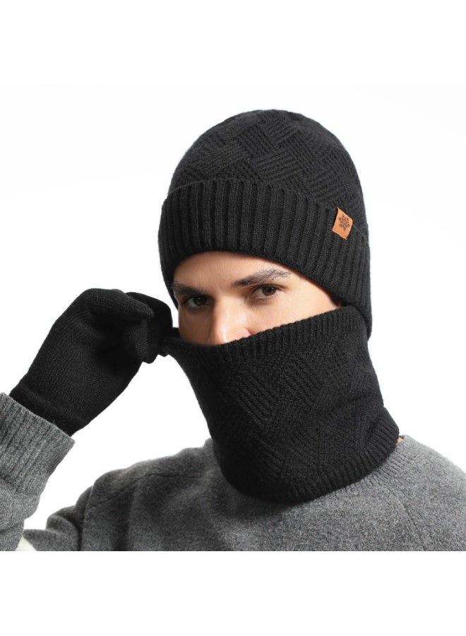 HALAMODO طقم قبعة شتوية ووشاح وقفازات 3 قطع، قبعة محبوكة ناعمة ودافئة وقفازات تعمل باللمس ووشاح محبوك طويل، هدايا شتوية للرجال - Image 1