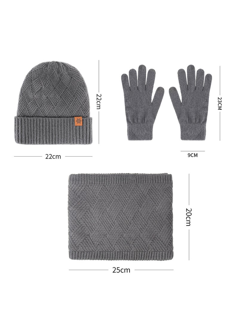 HALAMODO طقم قبعة شتوية ووشاح وقفازات 3 قطع، قبعة محبوكة ناعمة ودافئة وقفازات تعمل باللمس ووشاح محبوك طويل، هدايا شتوية للرجال - Image 4