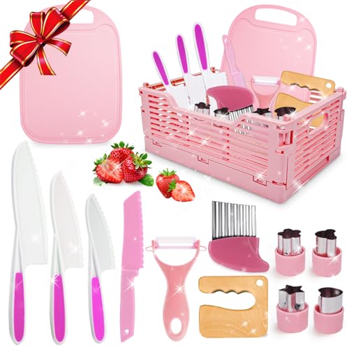 Windidi Kids Kitchen Knife Set for Real Cooking BasketMontessori Toys for 3 4 5 6 7 8 9 10 Year Old Girls Birthday Gifts Toddler Knife Set Toddler Kitchen Tools - Image 1