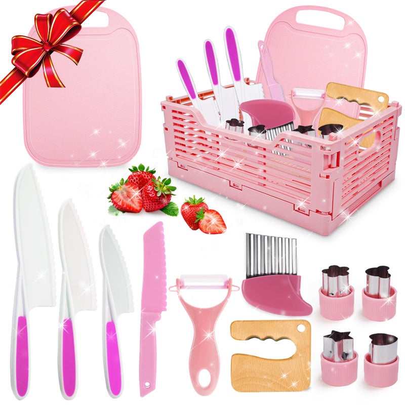 Windidi Kids Kitchen Knife Set for Real Cooking BasketMontessori Toys for 3 4 5 6 7 8 9 10 Year Old Girls Birthday Gifts Toddler Knife Set Toddler Kitchen Tools - Image 3