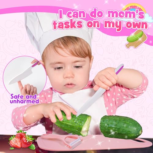 Windidi Kids Kitchen Knife Set for Real Cooking BasketMontessori Toys for 3 4 5 6 7 8 9 10 Year Old Girls Birthday Gifts Toddler Knife Set Toddler Kitchen Tools - Image 5