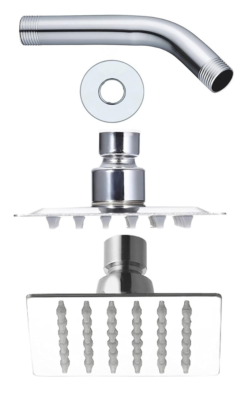 MLD MLD SQH_03 ultra slim Stainless Steel 4X4 inchs 10 cm overhead rain shower for bathroom Square With 7 inch round long shower arm rod and flang Chrome Finish(Size 4 inch,Material-,Color Silver) - Image 1