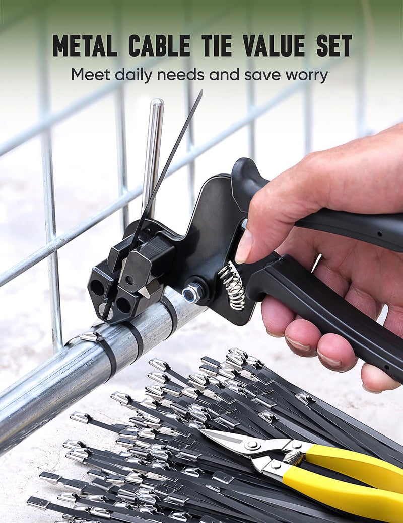 XUTTUM Metal Zip Ties Black,With Special Fastening And Cutting Tools,150 Pcs 11.8 Inch,Multi-Purpose Stainless Steel Cable Ties, Suitable For Agricultural Fencing, Garden Chain Link Fence Fixing, Pipe Tying. - Image 3