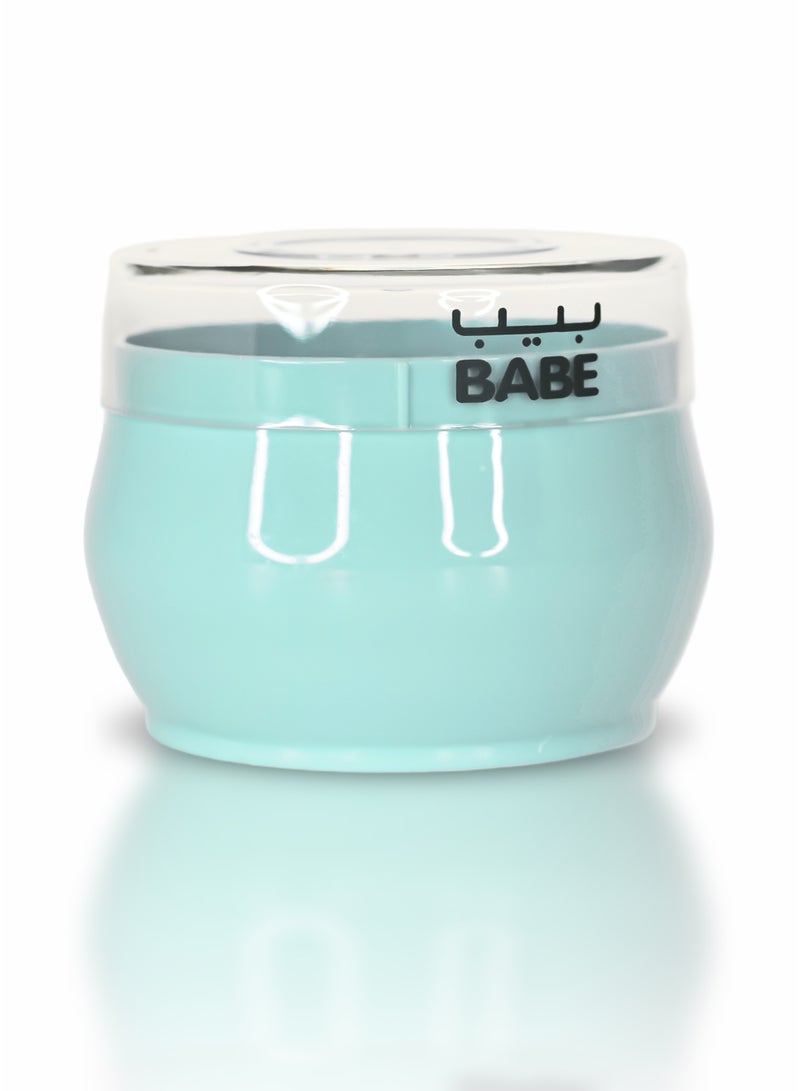 BABE - Baby Powder Puff with Storage Container, Portable, Refillable, Soft Polyester Applicator for Baby Powder (Turquoise) - Image 1