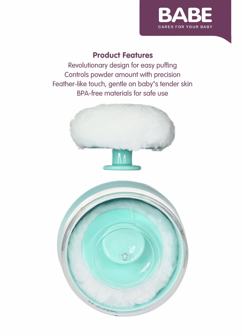 BABE - Baby Powder Puff with Storage Container, Portable, Refillable, Soft Polyester Applicator for Baby Powder (Turquoise) - Image 3