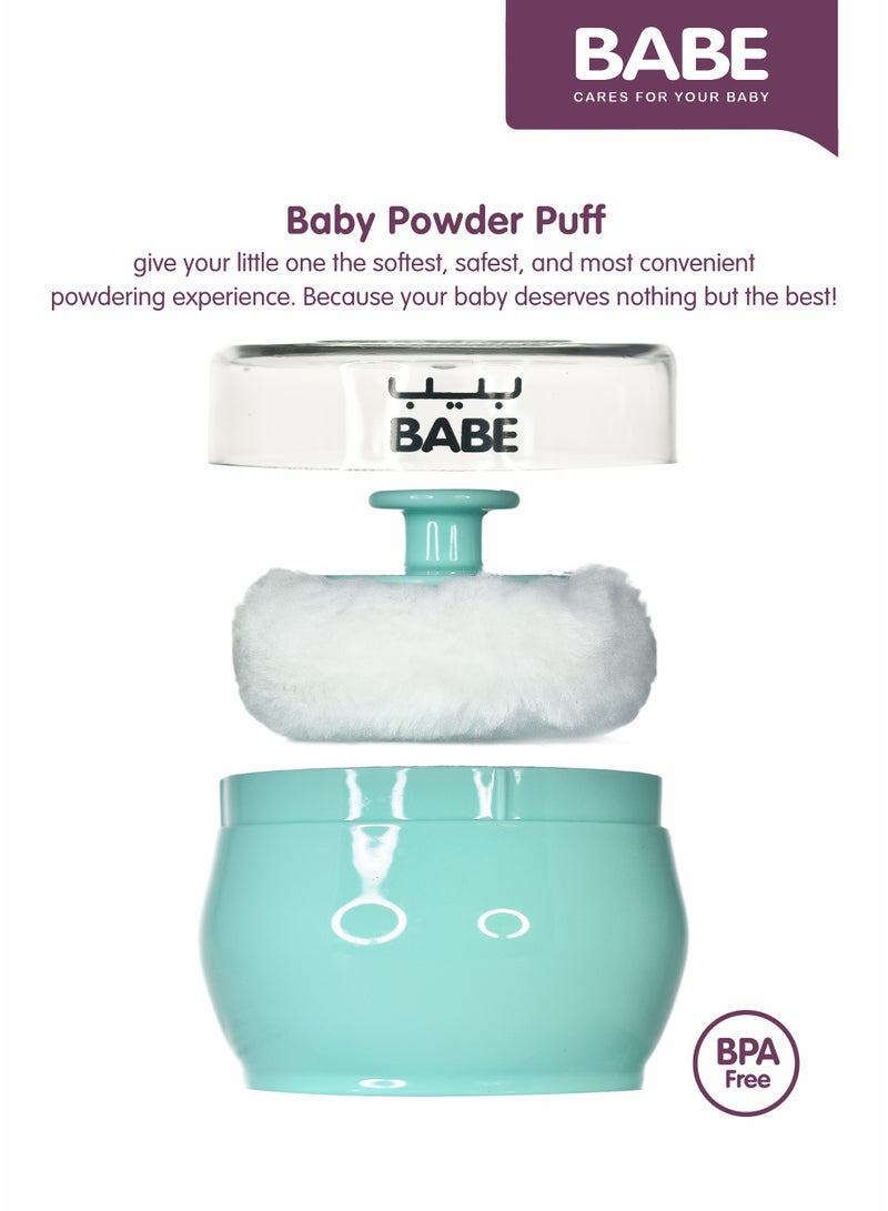 BABE - Baby Powder Puff with Storage Container, Portable, Refillable, Soft Polyester Applicator for Baby Powder (Turquoise) - Image 4