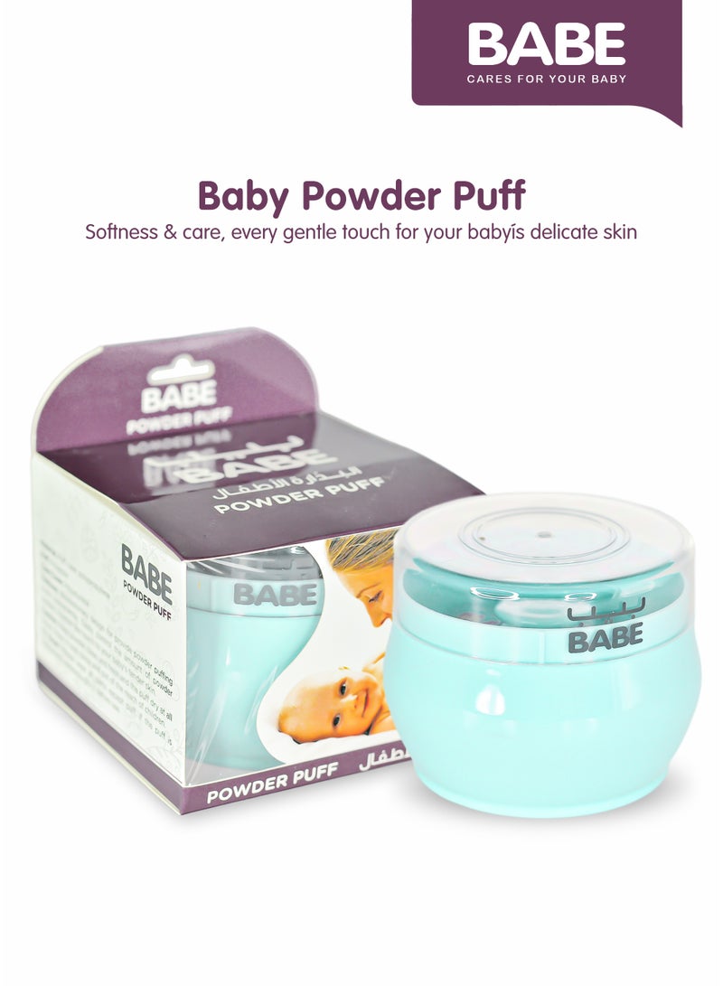 BABE - Baby Powder Puff with Storage Container, Portable, Refillable, Soft Polyester Applicator for Baby Powder (Turquoise) - Image 2