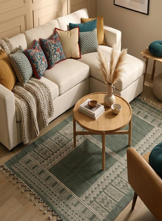 Peepul Tree Jaipuri Handprinted Cotton Rugs for Living Room | Modern Durries for Living Room |Cotton Carpets for Living Room, Bedroom |Floor Rug for Bedroom|(Sea Green, 3X5 ft) | Home Decor Gift Items - Image 2