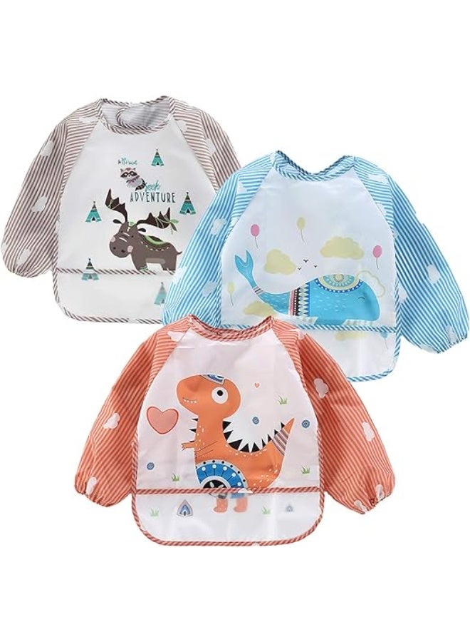 3 Pack Long Sleeve Bibs| Waterproof Full Sleeve Bib for Baby Infant Toddler 6-36 Months - Image 1