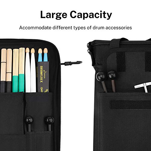 Donner Drumsticks Bag Holder Thickened Large Capacity Drum Sticks Bag Hangable Portable for Drumsticks Brushes Mallets Up to 12 Pairs, Black - Image 4