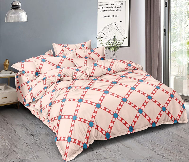 MORADO Premium Glace Cotton Geometric Design Duvet Cover - Single, Peach with Zipper - Image 2