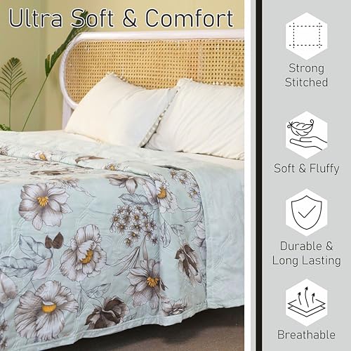Fancy Walas Dohar Double Bed 100% Cotton Blankets for Summer | 90x100inch, 150GSM Ac Comforter and Cooling Blankets for Summer | Classic Printed Design | Grey & Brwon Color | Quilt | Ideal for Gifting - Image 2