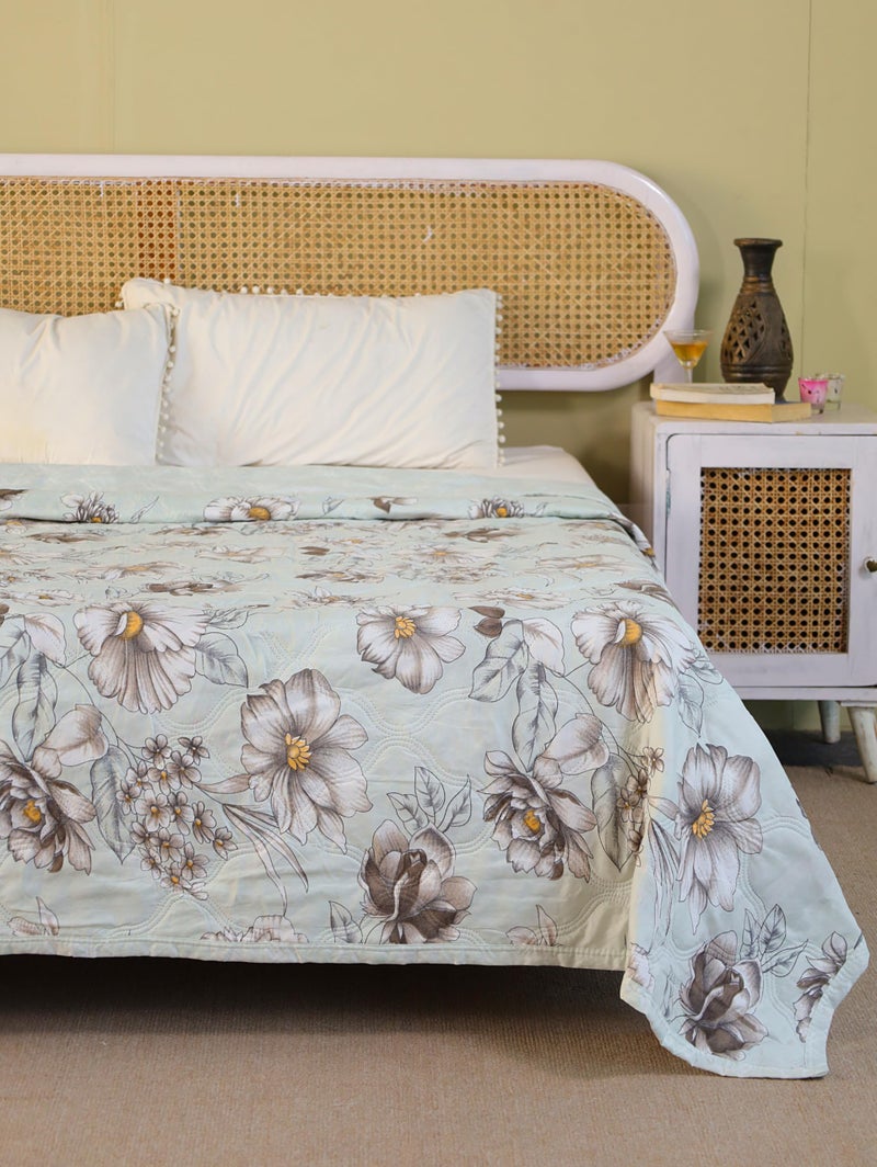 Fancy Walas Dohar Double Bed 100% Cotton Blankets for Summer | 90x100inch, 150GSM Ac Comforter and Cooling Blankets for Summer | Classic Printed Design | Grey & Brwon Color | Quilt | Ideal for Gifting - Image 3