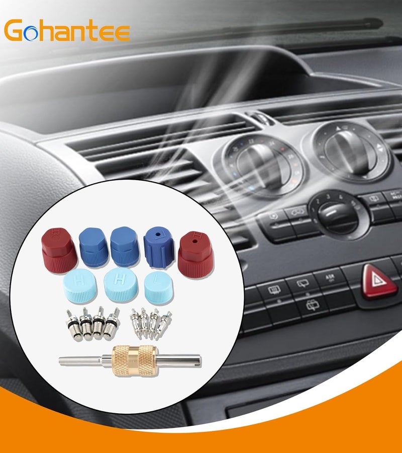 gohantee 17 قطعة غطاء صمام مكيف الهواء أداة إزالة قلب صمام مكيف الهواء لمجموعة أدوات التبريد R12 R134a، أداة إزالة قلب ساق الصمام مجموعة أغطية الختم لنظام HVAC - Image 2