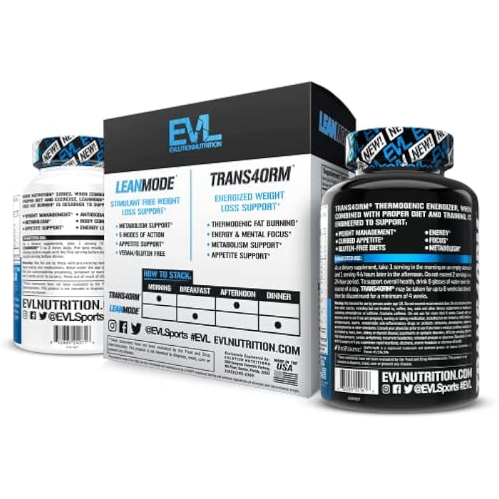 Evlution مجموعة دعم فقدان الوزن EVL - حارق الدهون الحراري Trans4orm وأقراص دعم الأيض مع مستخلص حبوب القهوة الخضراء وفورسكولين بالإضافة إلى LeanMode غير المنبه - Image 3