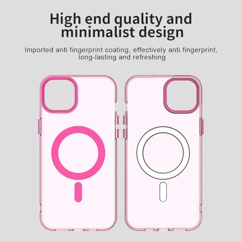 Elzzi Translucent Matte Back Cover for iPhone 15 Case, Shockproof Anti-Fingerprint Phone Cover with Magnetic Wireless Charging, MagSafe Compatible Protective Case for Men & Women (Pink) - Image 3