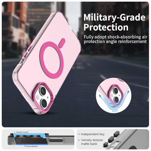 Elzzi Translucent Matte Back Cover for iPhone 15 Case, Shockproof Anti-Fingerprint Phone Cover with Magnetic Wireless Charging, MagSafe Compatible Protective Case for Men & Women (Pink) - Image 5