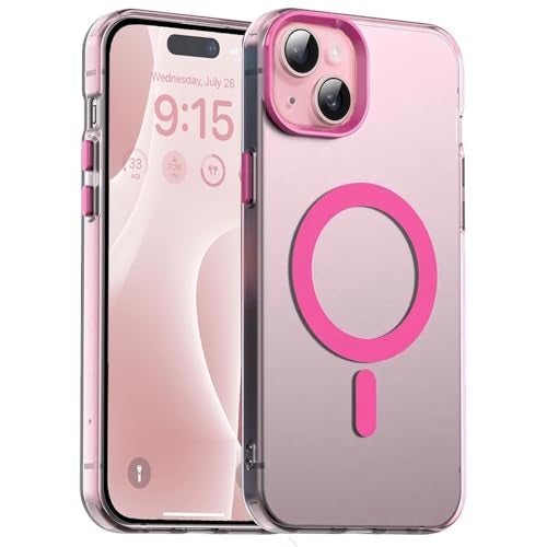 Elzzi Translucent Matte Back Cover for iPhone 15 Case, Shockproof Anti-Fingerprint Phone Cover with Magnetic Wireless Charging, MagSafe Compatible Protective Case for Men & Women (Pink) - Image 1