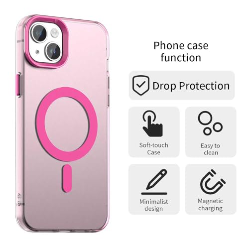 Elzzi Translucent Matte Back Cover for iPhone 15 Case, Shockproof Anti-Fingerprint Phone Cover with Magnetic Wireless Charging, MagSafe Compatible Protective Case for Men & Women (Pink) - Image 2