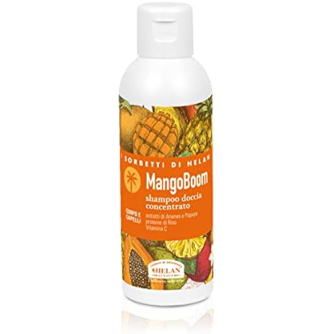 HELAN , I SORBETTI MANGOBOOM SHAMPOO AND SHOWER GEL FOR MEN AND WOMEN WITH PINEAPPLE AND PAPAYA, GENTLE SHOWER GEL FOR BODY AND HAIR WITH NATURAL INGREDIENTS AND VITAMIN C, 150 ML - Image 2
