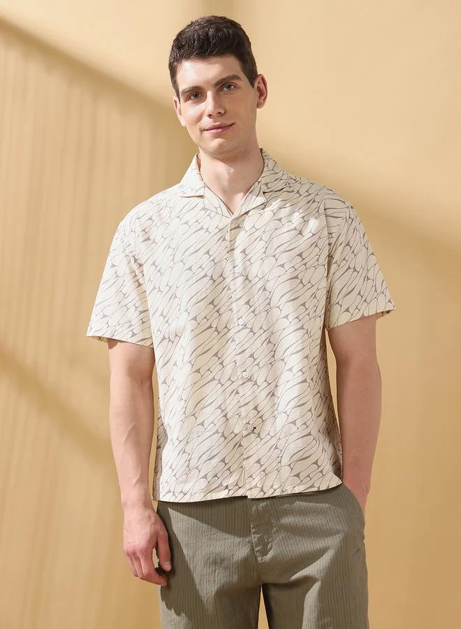 Dennis Lingo Men's Brown 100% Cotton Printed Button Down Relaxed Shirt