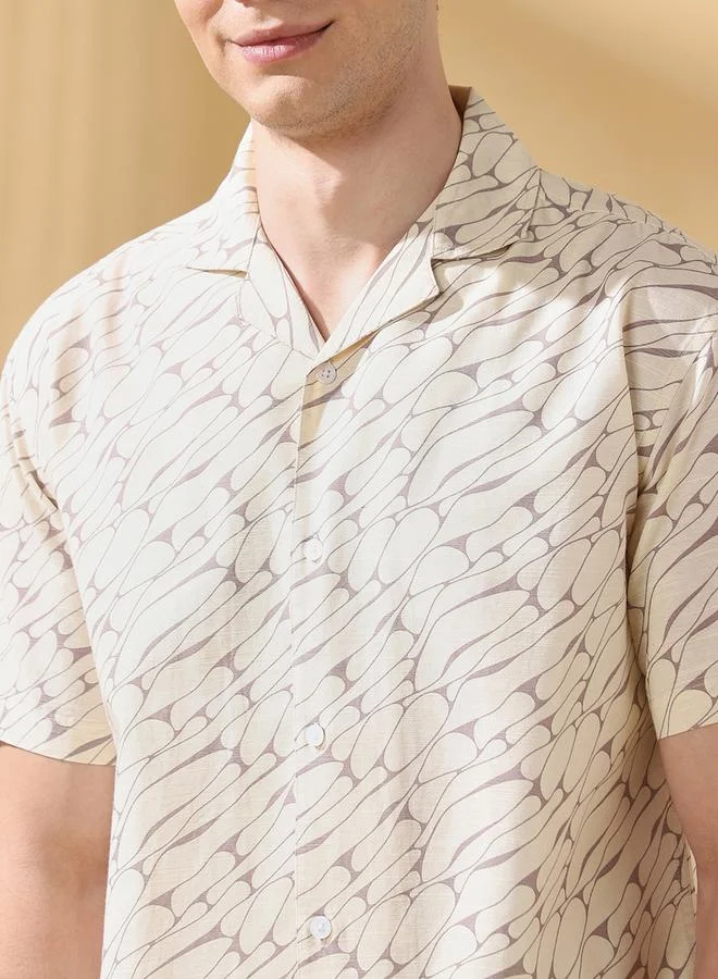 Dennis Lingo Men's Brown 100% Cotton Printed Button Down Relaxed Shirt