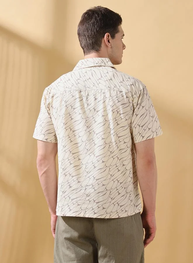 Dennis Lingo Men's Brown 100% Cotton Printed Button Down Relaxed Shirt