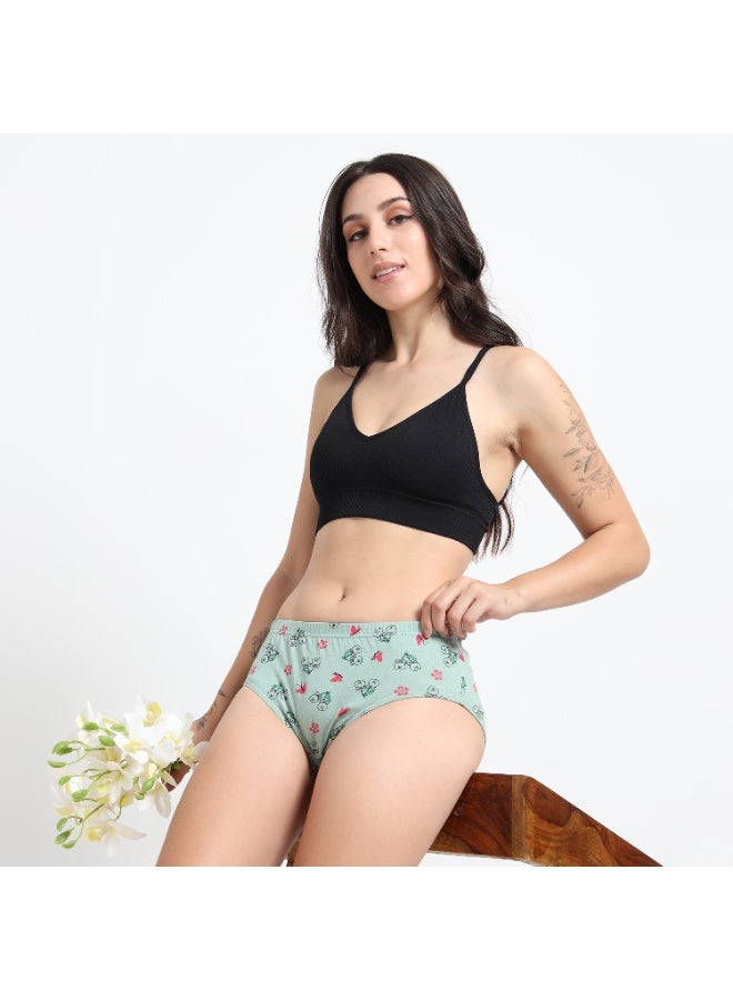 DUJE Women’s Printed Panties (3-Pack Combo 5 – Green, Black & Orange) | 95% Cotton 5% Spandex | Stretchable, Breathable, Sweat-Absorbing, Anti-Bacterial & Odour-Free Everyday Comfort Wear - Image 5