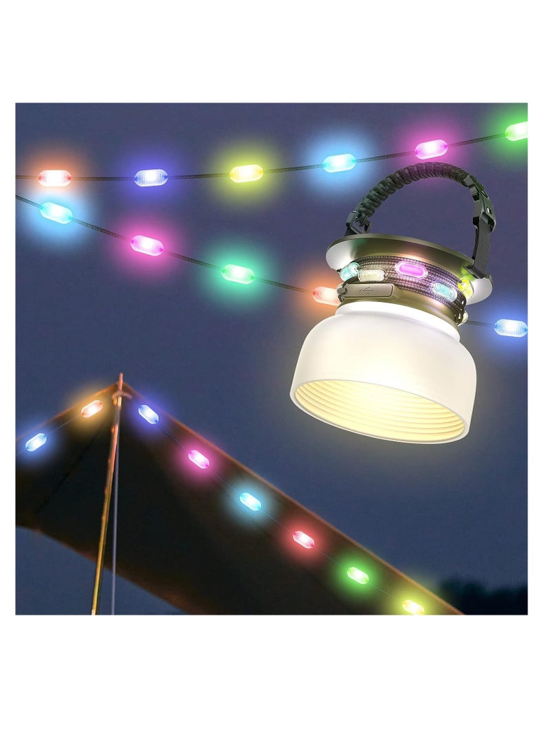 SYOSI Color Solar String Lights, Outdoor Camping String Lights with Lantern, Rechargeable & Power Bank, 3 Color Modes, IP65 Waterproof Xmas Lights for House Indoor Outside Decorations/Camping - Image 1