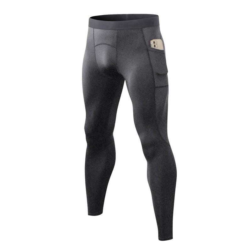 Men Sports Pants Elastic Waist Side Pockets Moisture-wicking Stretchy Tights Running Weightlifting Athletic Leggings - Image 1