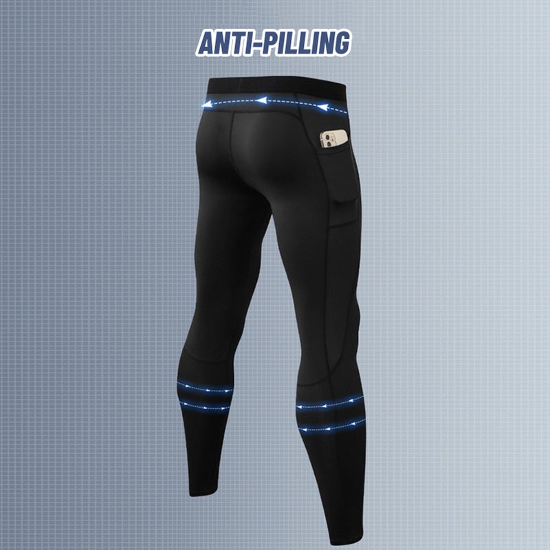 Men Sports Pants Elastic Waist Side Pockets Moisture-wicking Stretchy Tights Running Weightlifting Athletic Leggings - Image 4