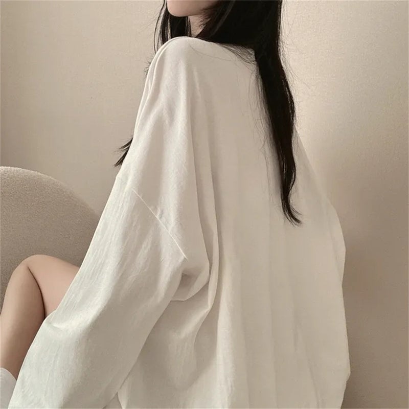 100 Cotton Autumn Mid-Length Chubby Girl Plus Size T-Shirt Female Korean Loose Oversize Slim Top - Image 1