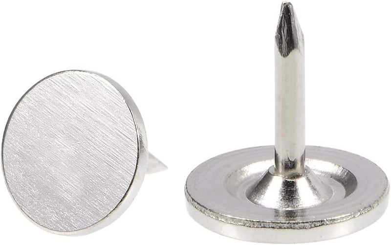 TOP-VIGOR 50pcs Silver Flat Head Upholstery Tacks, Heavy Duty Push Pins, 9.5 x 10mm Decorative Thumb Tacks for Wall, Cork Board, Furniture and Notice Board - Image 1