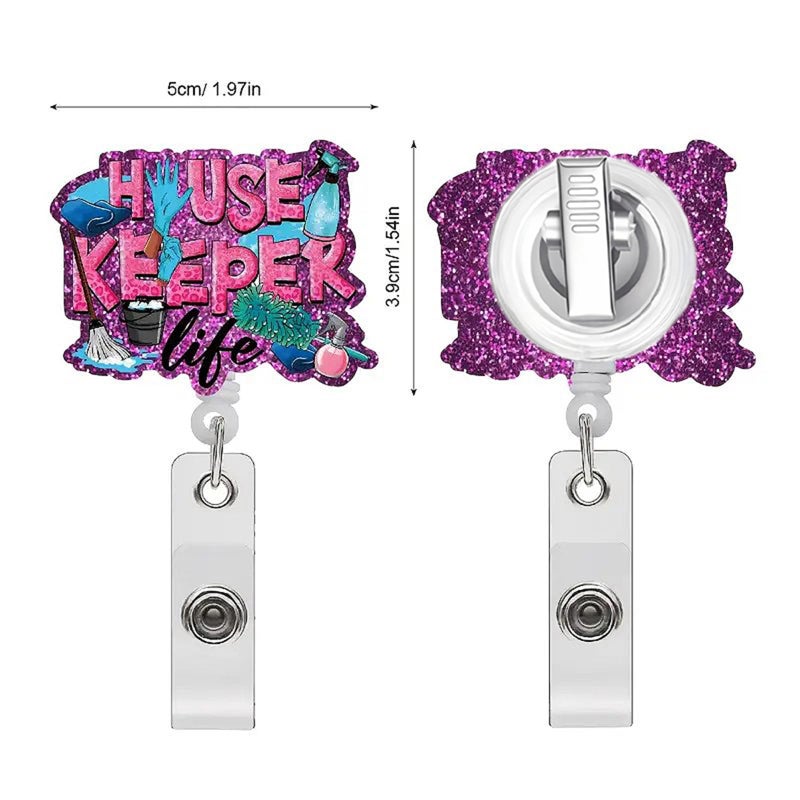 OCOUYVD 1 Pcs Employee Appreciation Retractable Badge Reel Gift for Housekeepers Custodian Gift Hospital Cleaning Your Worries Away Acrylic Nurse ID Badge Reel with Clip for Coworker Employee - Image 4