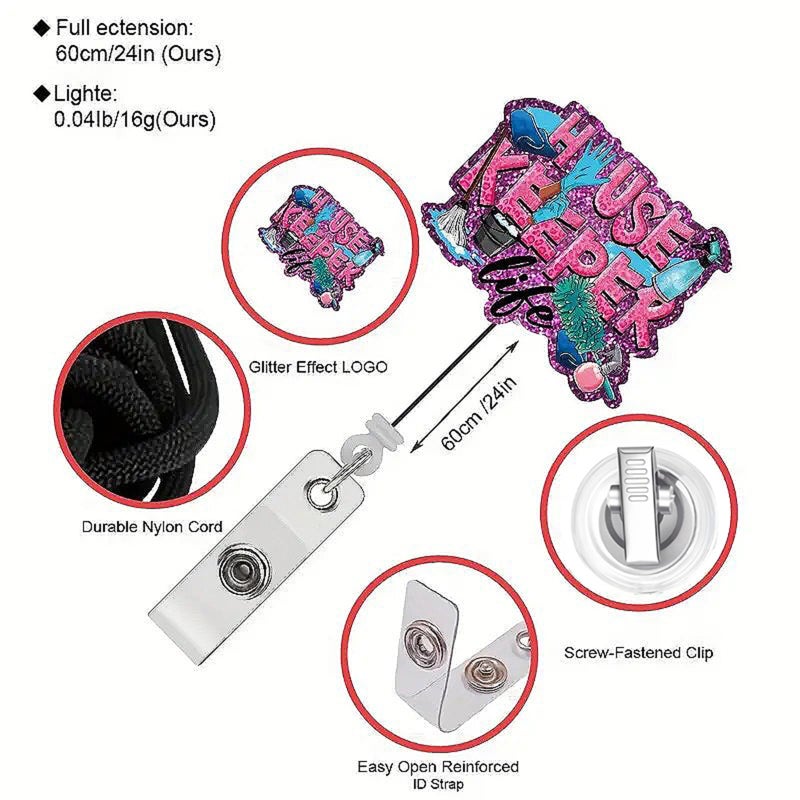 OCOUYVD 1 Pcs Employee Appreciation Retractable Badge Reel Gift for Housekeepers Custodian Gift Hospital Cleaning Your Worries Away Acrylic Nurse ID Badge Reel with Clip for Coworker Employee - Image 3