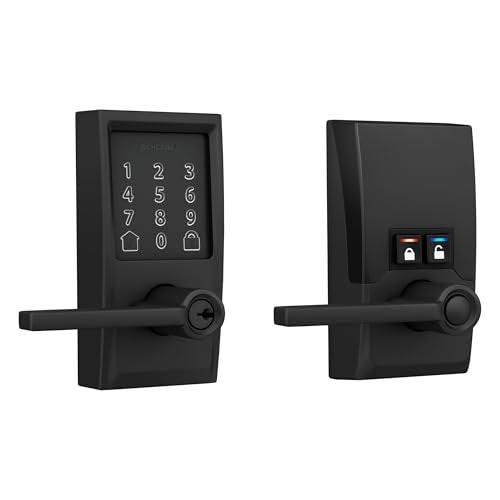SCHLAGE قفل باب ذكي بدون مفتاح بشاشة تعمل باللمس Schlage FE789WBCEN622LAT Encode Century WiFi Latitude Lever، أسود غير لامع - Image 1