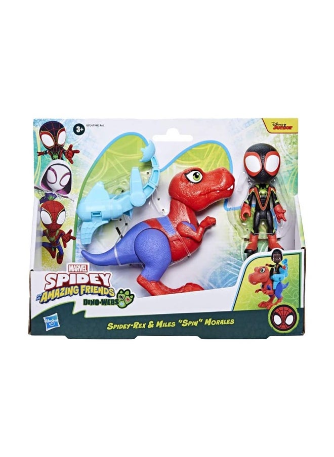 MARVEL Marvel Spidey & His Amazing Friends Dino-Webs Spidey-Rex & Miles Spin Morales Action Figure  - Image 2