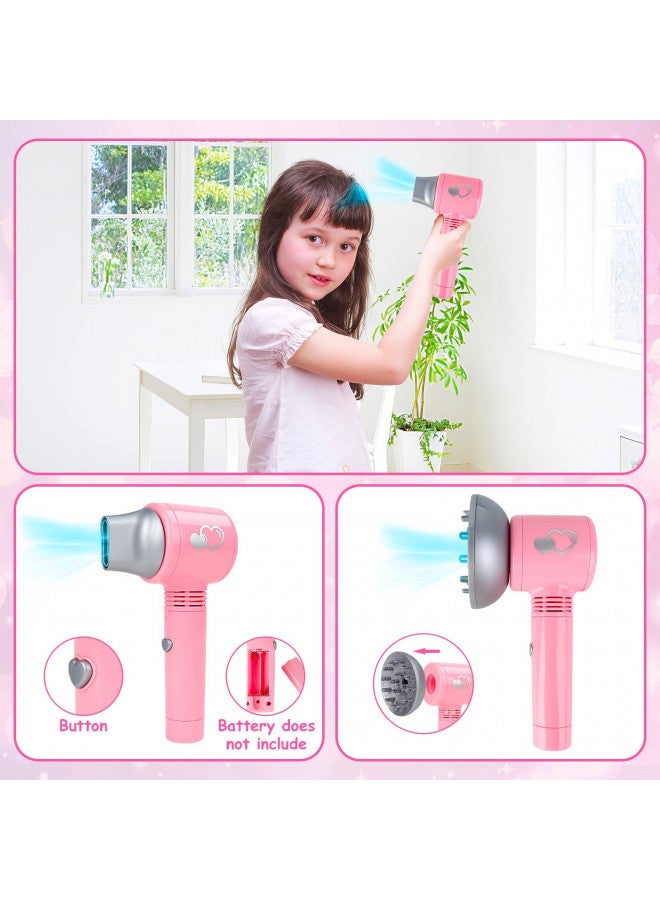 deAO Girls Beauty Salon Set 35pcs Kids Pretend Play Makeup Sets with Hairdryer, Mirror, Curling Iron and Other Accessories Kids Toddler Fashion Cutting Makeup Party Favor (Fake Makeup) - Image 3