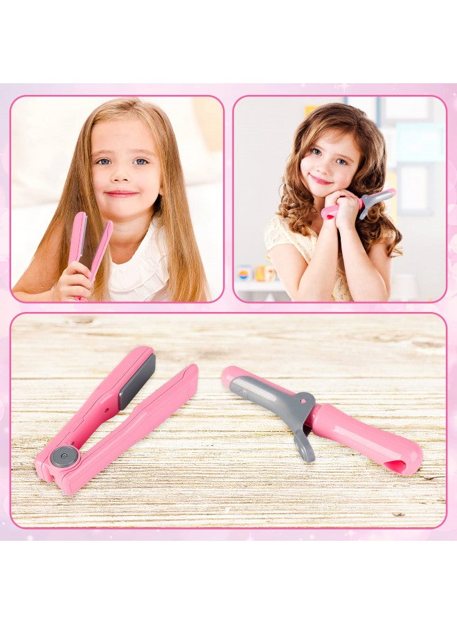 deAO Girls Beauty Salon Set 35pcs Kids Pretend Play Makeup Sets with Hairdryer, Mirror, Curling Iron and Other Accessories Kids Toddler Fashion Cutting Makeup Party Favor (Fake Makeup) - Image 4