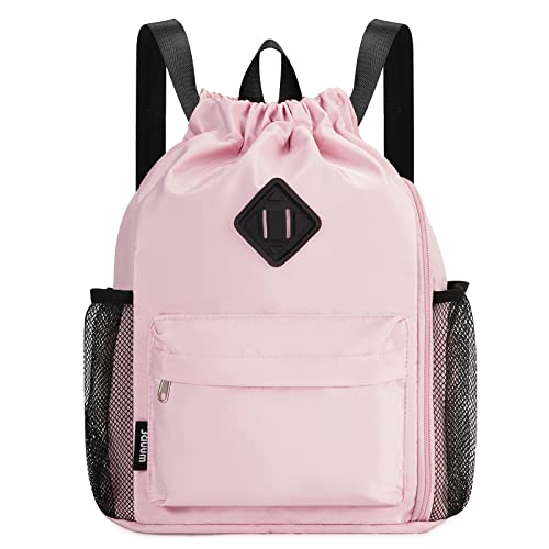 WANDF Drawstring Backpack Sports Gym Bag with Shoes Compartment, Water-Resistant String Backpack Cinch for Women Men (Small,Pink) - Image 1