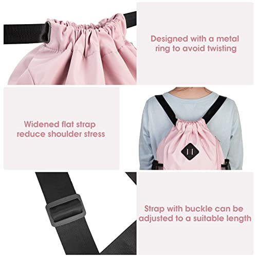 WANDF Drawstring Backpack Sports Gym Bag with Shoes Compartment, Water-Resistant String Backpack Cinch for Women Men (Small,Pink) - Image 3