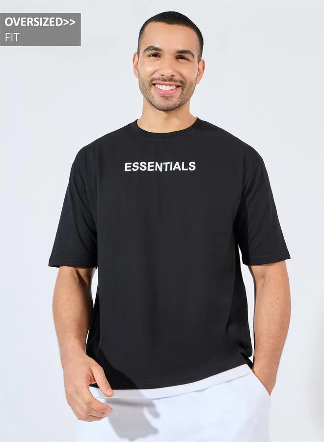 Styli Oversized Essential Chest Print Contrast Hem T-Shirt