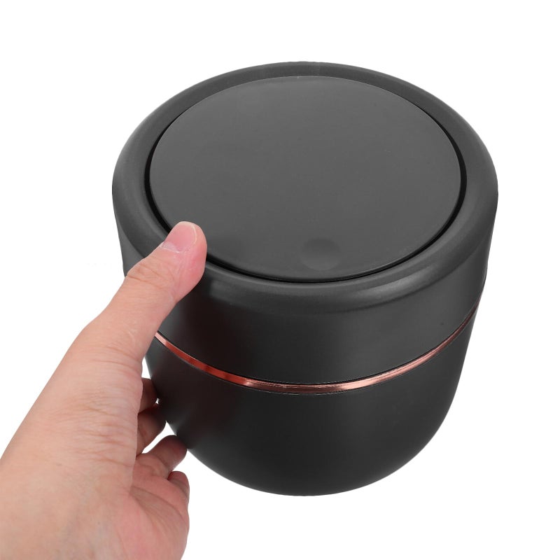 سلة نفايات مكتبية مدمجة مع غطاء، حاوية نفايات صغيرة للضغط للمكتب المنزلي، بلون رمادي المعركة - Image 5