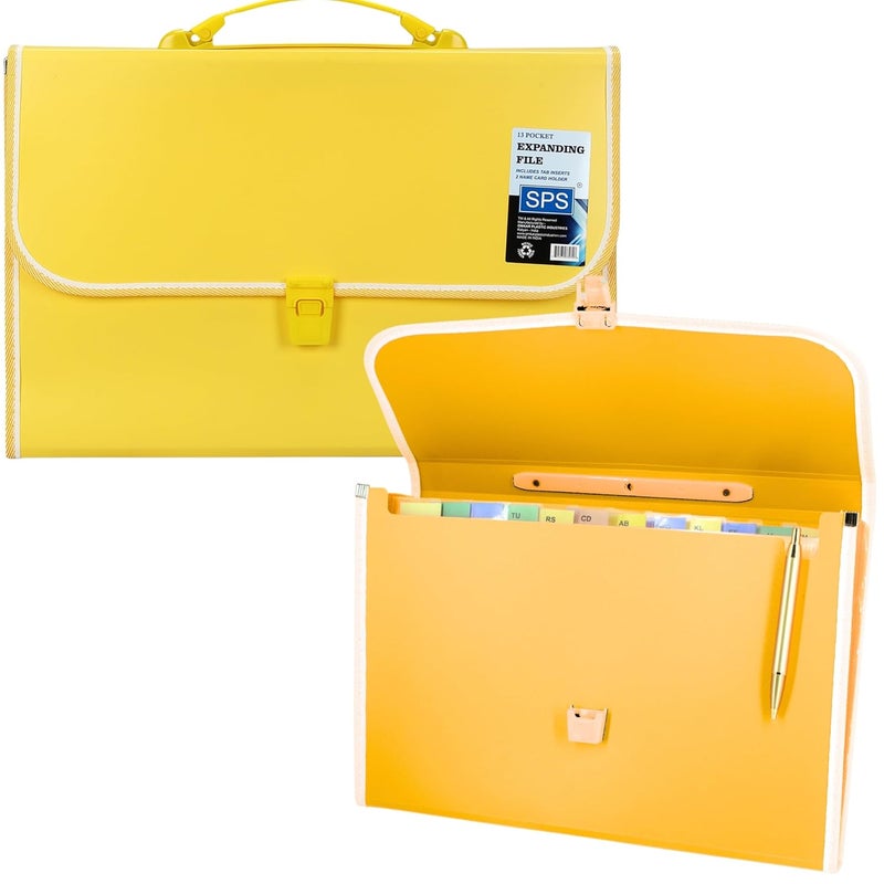 sps 13 Pocket Expanding File Folder with Buckle Closure,Label Index and Handle for A4/Foolscap/Legal Documents (Yellow) - Image 1