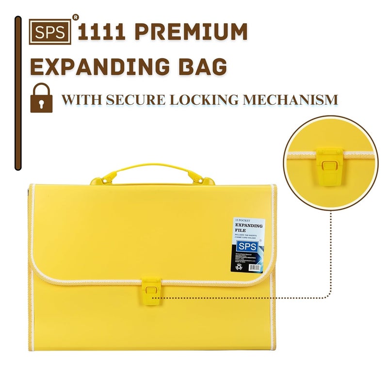 sps 13 Pocket Expanding File Folder with Buckle Closure,Label Index and Handle for A4/Foolscap/Legal Documents (Yellow) - Image 2