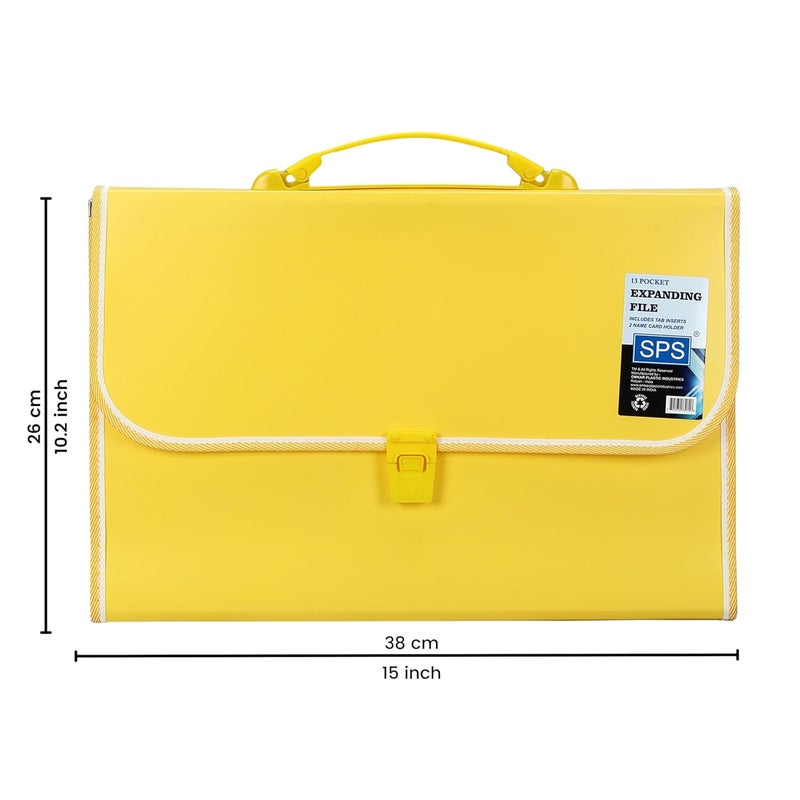 sps 13 Pocket Expanding File Folder with Buckle Closure,Label Index and Handle for A4/Foolscap/Legal Documents (Yellow) - Image 3