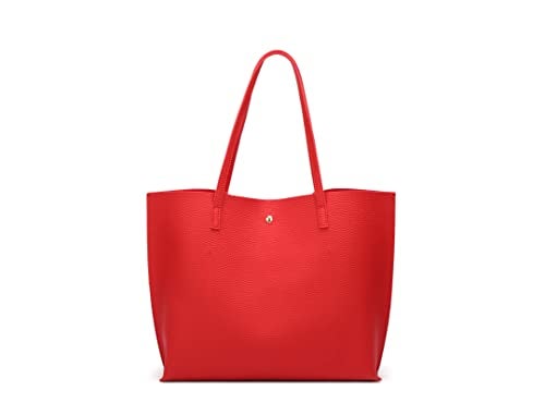 Dreubea Women's Soft Faux Leather Tote Shoulder Bag from, Big Capacity Tassel Handbag Red - Image 4