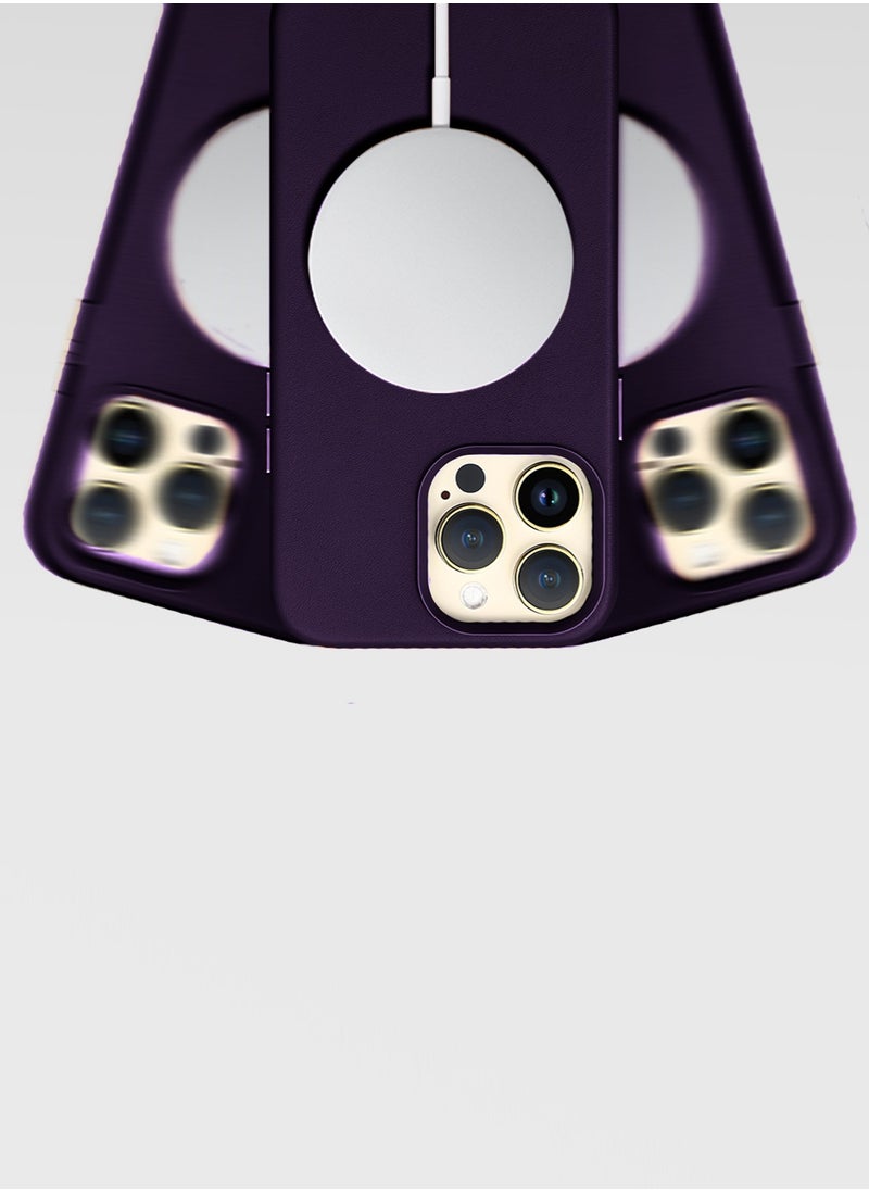 Wtech - Leather Magnetic Wireless Charging Case Original MagSafe Shockproof Case Cover For Apple iPhone 15 Pro 2023 Luxury Eggplant Purple - Image 1