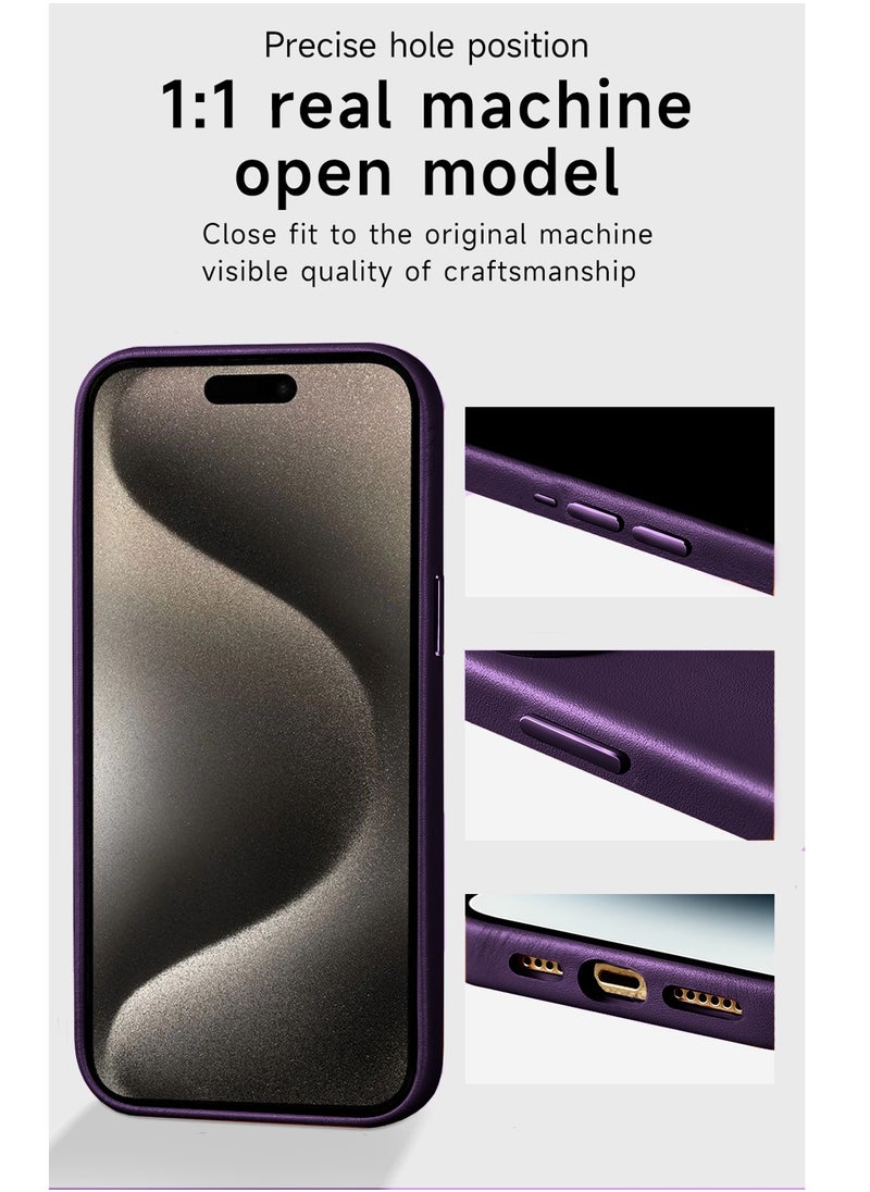 Wtech - Leather Magnetic Wireless Charging Case Original MagSafe Shockproof Case Cover For Apple iPhone 15 Pro 2023 Luxury Eggplant Purple - Image 1