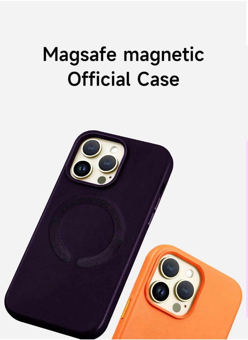 Wtech - Leather Magnetic Wireless Charging Case Original MagSafe Shockproof Case Cover For Apple iPhone 15 Pro 2023 Luxury Eggplant Purple - Image 1